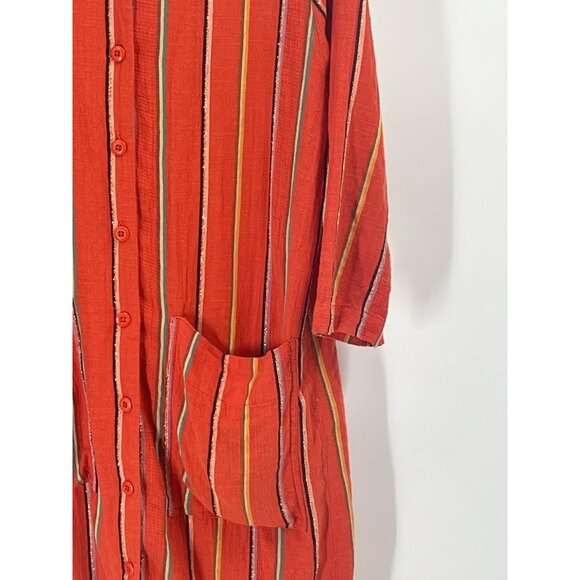 Ace and Jig Light Wieght Button Down Midi Dress Orange Stripe Sz Small - Picture 3 of 7